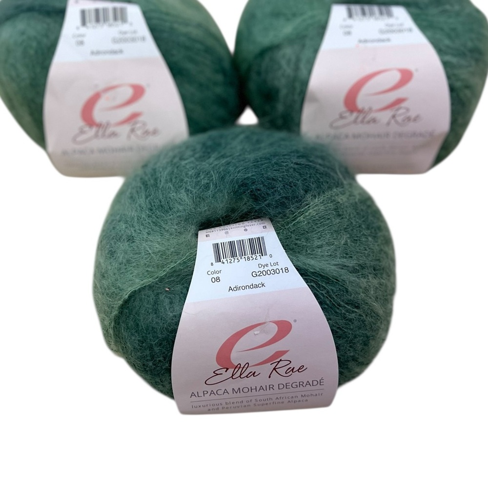Lot of 3 Ella Rae ALPACA KID MOHAIR DEGRADE Lace weight yarn Adirondack green